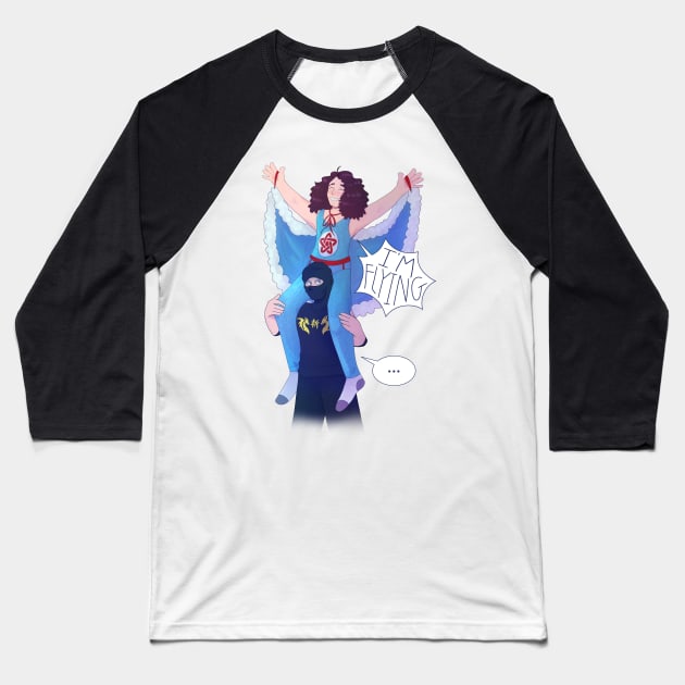 Ninja Sex Party Danny Sexbang on Ninja Brian's Shoulders Baseball T-Shirt by celestialuka